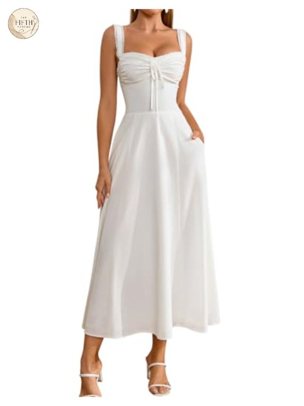 Women Floral Corset Midi Dress with Pockets Lace Up Back Sweetheart Neck